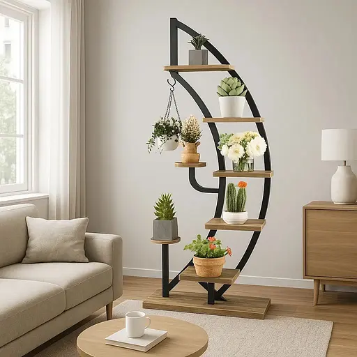 Стеллаж для цветов Costway Ruta в форме полумесяца коричневый - фото 6