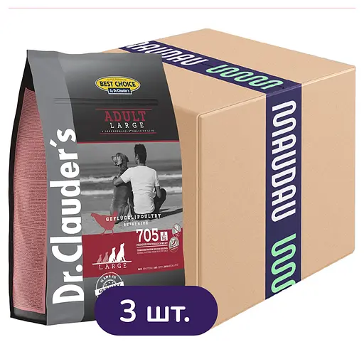 Сухий корм для дорослих собак великих та гігантських порід Dr.Clauder’s Best Choice Adult Large з куркою та рисом 12 кг (3 шт. х 4 кг) - фото 1
