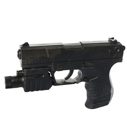 Пистолет 138D на пульках, 13,5см, свет, лазер, на бат-ке(табл), в кор-ке, 15,5-11,5-3см (6903184269017) - фото 1