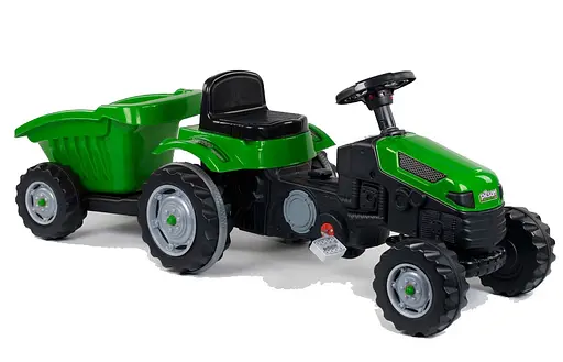Трактор педальный с прицепом 07-316 GREEN клаксон на руле, в коробке - фото 1