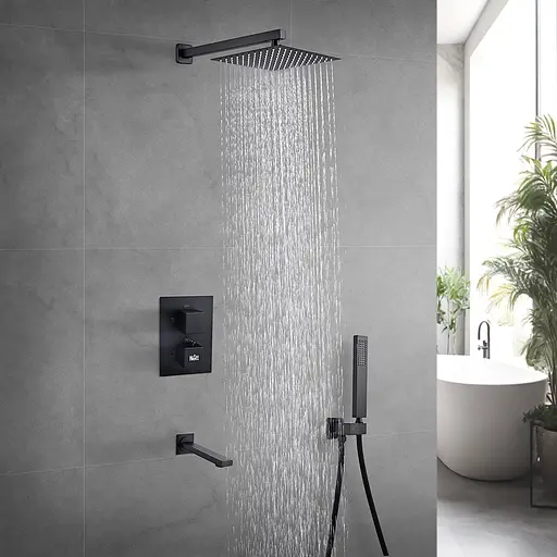 Душова система прихованого монтажу з термостатом із виливом Nett TSB-521, Чорний - фото 2