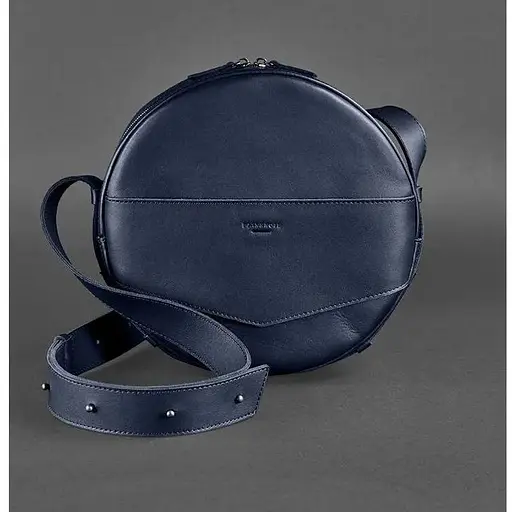 Шкіряна жіноча кругла сумка-рюкзак Maxi темно-синя - фото 1