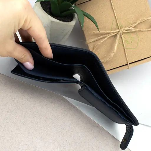 Кошелек мужской кожаный Handycover HC0041 синий с гербом Украины - фото 6