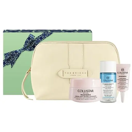 Набір для жінок Collistar Rigenera: Крем для обличчя 50 мл + Засіб для видалення макіяжу 35 мл + Крем для контуру очей 5 мл + Косметичка