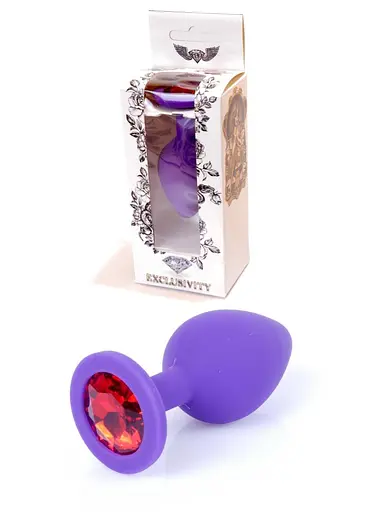 Силіконова анальна пробка з кристалом Boss Jewellery Purple Medium Red Diamond 8 см (червоний)