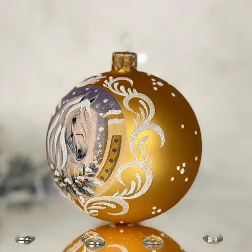 Ялинкова прикраса Санта Шоп Символ 2026 Сніжний кінь золотий скло (4820001234053) - фото 2