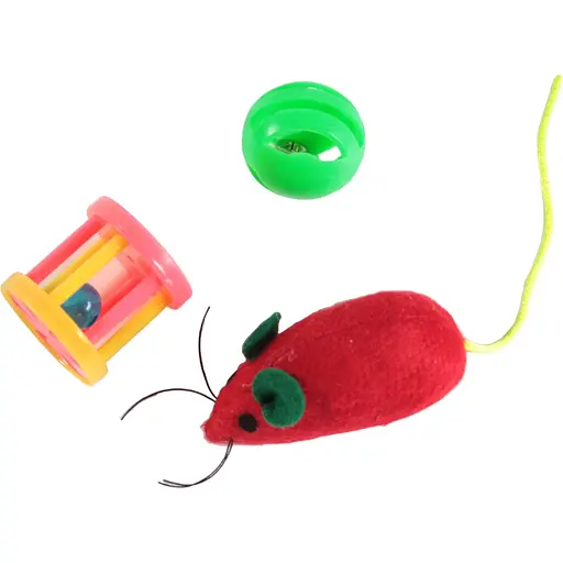 Набір іграшок для котів Fox мишка, куля та брязкальце-барабанчик  - фото 1