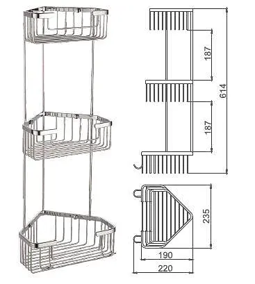 Полиця кутова Frap F351-2, 3-х ярусна 240x570 мм Нержавіюча сталь, Хром - фото 2
