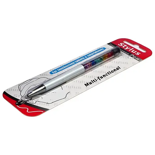 Стилус ємнісний, з кульковою ручкою, металевий, білий з кристалами кольорів веселки - фото 2