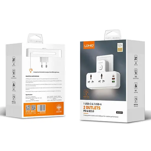 Адаптер разветвитель сетевой LDNIO SC2311 HUB 2 розетки 2 юбки - фото 2