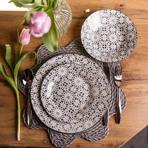 Столовий сервіз на 6 персон 18 предметів набір фарфорових тарілок для сервірування столу сервіз тарілок Yiwu HP-HK-A2 - фото 1