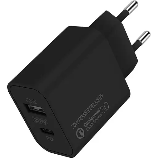 Зарядний пристрій ColorWay Type-C PD + USB QC3.0 (20W) V2 Black