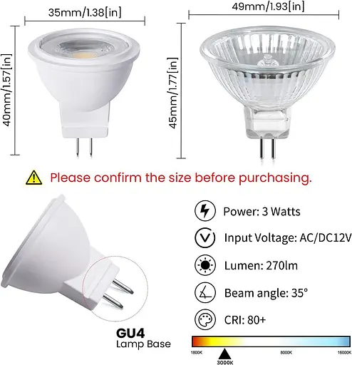 Bonlux Пакет із 6 світлодіодів 12 V 3 W GU4 Reflektor LED MR11 Spotlight Warm White 3000 K GU4 Bi-Pin 35MM 270LM Еквівалентно 25W - фото 2