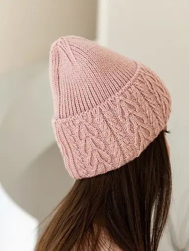 Женская вязаная шапка джулия 20% шерсть с отворотом Светло Розовый - фото 2