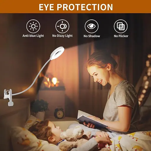 IZELL Book Light, лампа для чтения с пристегивающимся гибким штативом, светодиодные лампы с регулируемой яркостью, крепление - фото 4
