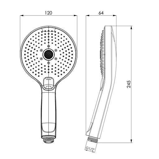 Ручной душ Imprese LSR-120CR 120 мм, 3 режима, кнопочный переключатель хром f03600101AW, Хром - фото 2