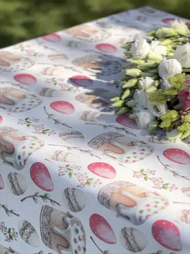 Водовідштовхувальна Скатертина Великодня пасочка (рожева) 300х140 см (+ 6 серветок 30х40) - фото 7