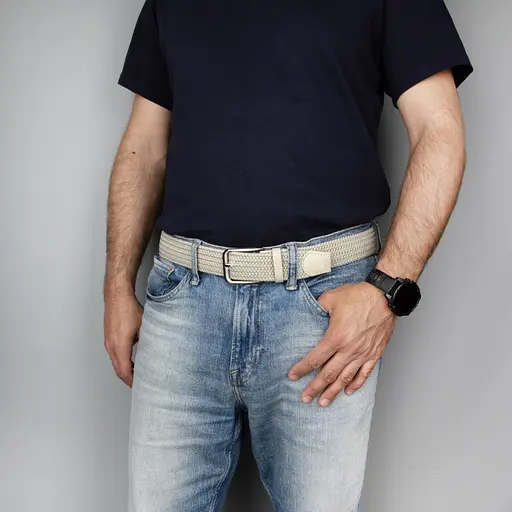 Ремінь гумка чоловічий PS-40045 (110 см) бежевий плетений - фото 4