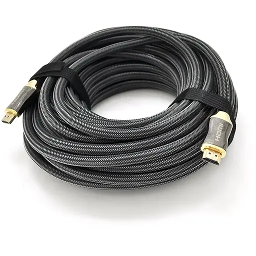 Кабель VEGGIEG HX-20 HDMI-HDMI 2K * 4K, 20.0m, v2,0, OD-9.5mm, круглий, обплетення, Black, коннектор Black-Gold, Box