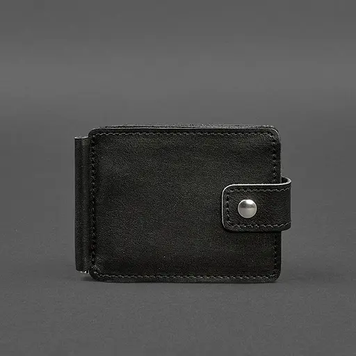 Кожаное портмоне 13.1 зажим с хлястиком черный краст - фото 10