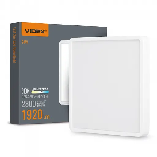 LED Світильник накладний квадрат VIDEX 24W 5000K White - фото 1