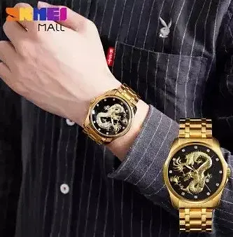 Чоловічий наручний годинник Skmei 9193 Дракон Чорний циферблат - фото 6