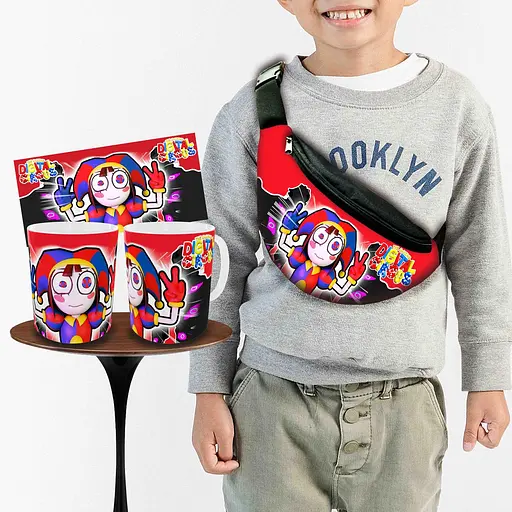 Набір:дитяча сумка-бананка+кружка Цифровий Цирк «Amazing Digital Circus» 32х15см,бананка для хлопчика через плече (01004)