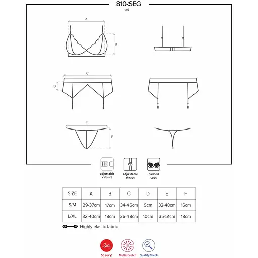 Кружевной комплект белья Obsessive 810-SEG-1 L/XL Black, бюстгальтер, стринги, пояс для чулок - фото 8