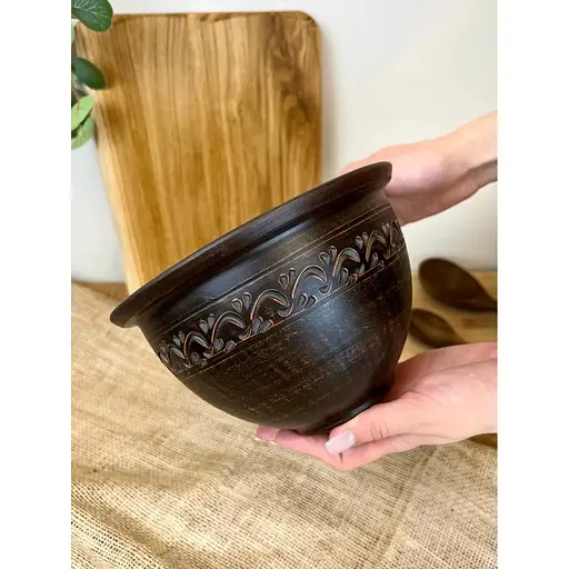 Макитра 1.5 литра керамическая (глиняная) резная декор - фото 3