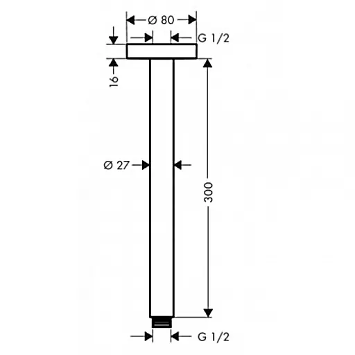 Кронштейн для верхнього душу Hansgrohe зі стелі 300 мм 27389000 Хром - фото 2