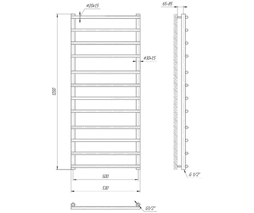 Водяной полотенцесушитель Mario Турин 1200x530/500, Хром - фото 2