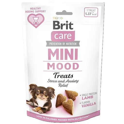 Ласощі Brit Care Mini Treats Mood для собак малих порід проти стресу з ягням смак ванілі 50 г - фото 1