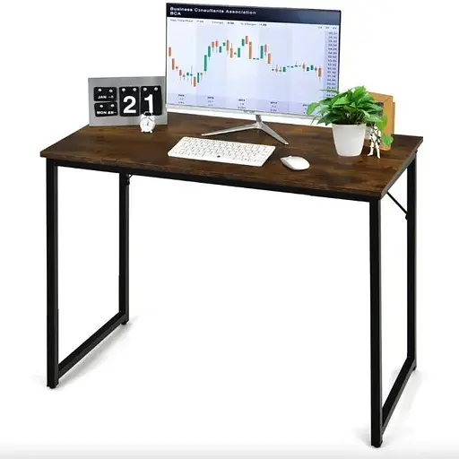 Письменный стол Costway Homart со стальным каркасом коричневый - фото 3