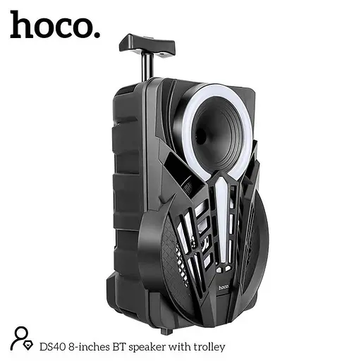 Колонка портативна — караоке система Hoco DS40 8-inches BT speaker with trolley з ручкою на колесах - фото 3