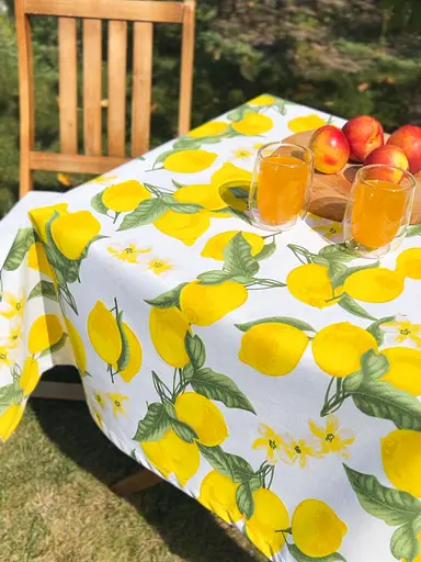 Водоотталкивающая Скатерть Принт Лимоны 220х140 см (+ 4 салфетки 30х40)