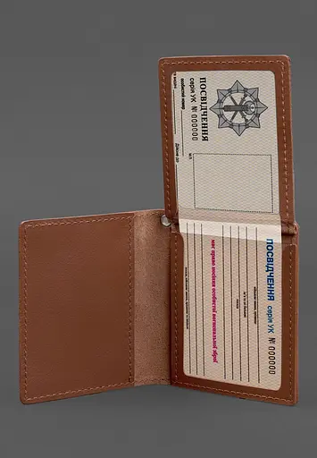 Кожаная обложка для удостоверения офицера ГНСУ (три кармана) светло-коричневая - фото 3