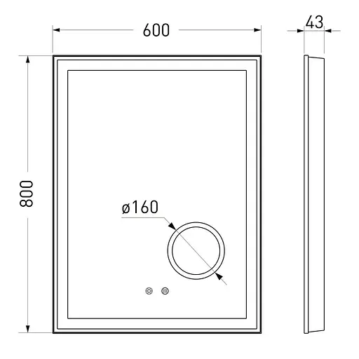 Дзеркало прямокутне 60*80см, з підсвічуванням, диммером, підігрівом дзеркала, з лінзою 5x Volle 16-13-600M, Білий матовий - фото 2