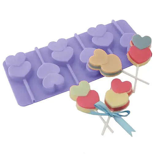 Силиконовая форма для леденцов и конфет на палочке "Сердечки", Kitchen Master Сиреневый 87407 - фото 2