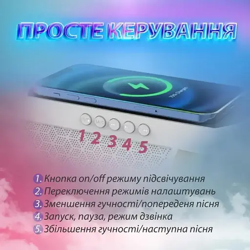 Настольная смарт лампа-ночник RGB 3 в 1 Rainbow Light-Wireless Charger-Speaker - фото 7