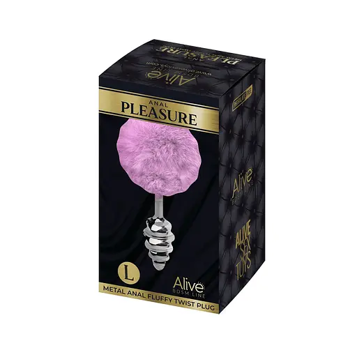 Анальна пробка Alive Anal Pleasure Metal Anal Fluffy Twist Plug M 8 см (бузковий) - фото 4