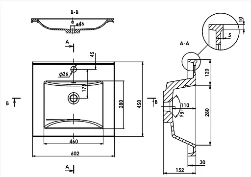 Раковина глянцева врізна Amidicon Cosmo 60 600x450 з литого каменю Cosmopolite_60_HL, Білий - фото 6
