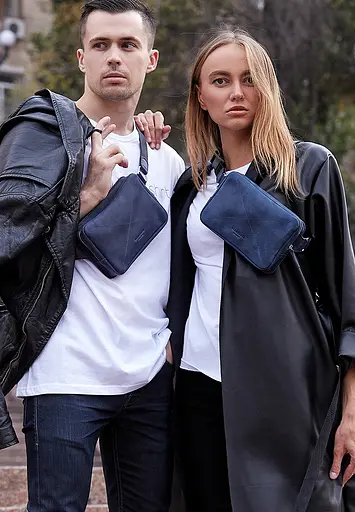 Шкіряна поясна сумка Dropbag Mini синя - фото 7