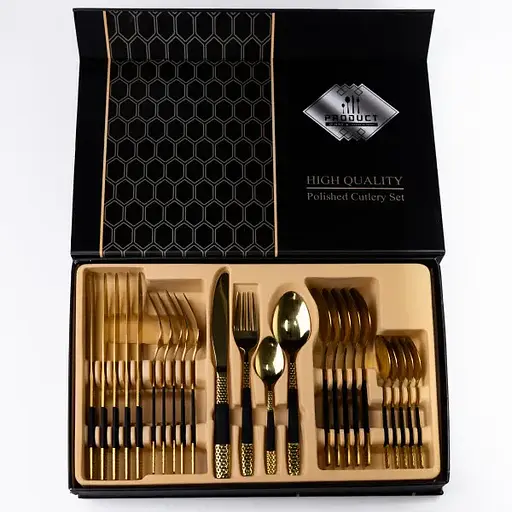 Набор столовых приборов Yiwu PREMIUM из нержавеющей стали на 6 персон 24 предмета столовая ложка вилка чем стильная посуда HP-16978-28 - фото 3