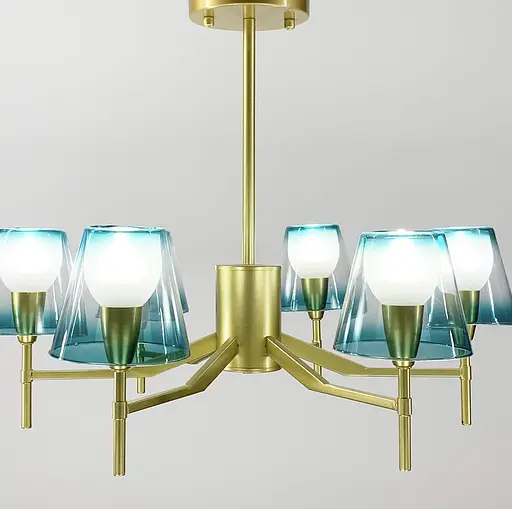 Стельова люстра у золотому каркасі із бірюзовими плафонами Line.F Кількість ламп 6 - фото 6