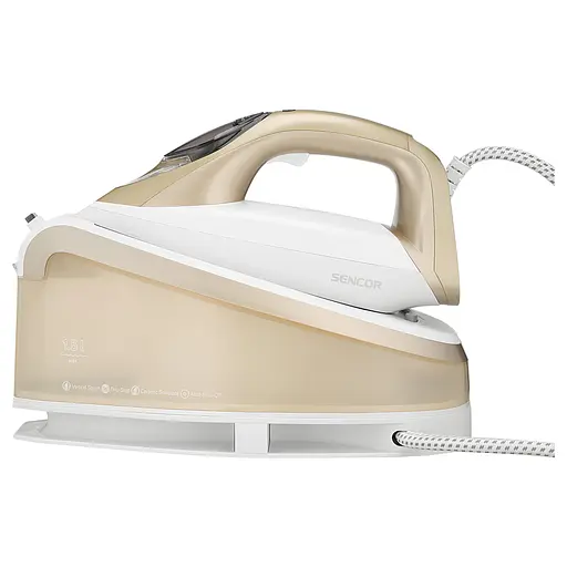 Sencor Праска-парогенератор, 2400Вт, 1500мл, паровий удар -395гр, постійна пара - 130гр, Anti-calc, керам. підошва, біло-золотий - фото 9