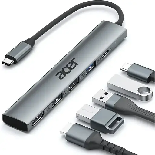 Концентратор Acer 5 в 1 USB C з 4K HDMI, потужністю 100 Вт, 3 портами даних USB A, багатопортовий адаптер USB C