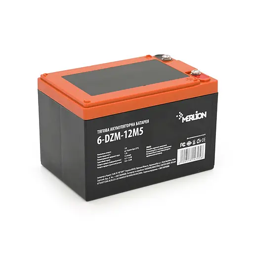 Тяговая аккумуляторная батарея AGM MERLION 6-DZM-12, 12 В, 12 Ач, M5 (151×98×101 мм) Orange Q3 - фото 1