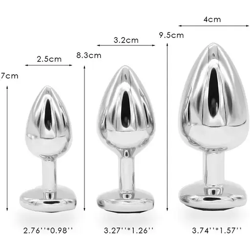 Комплект анальних пробок із кристалом SKN-NMS02 (розмір S, M, L), Сріблястий - фото 2