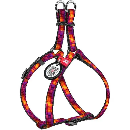 Шлея для котів та дрібних порід собак Waudog Nylon з QR паспортом, малюнок "Куби 3Д", пластиковий фастекс, XS