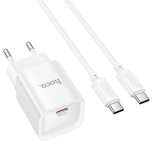 Мережевий зарядний пристрій Hoco C146A Charm single port PD20W charger set(Type-C to Type-C)(EU) Білий - фото 1